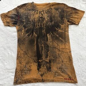 Vintage Affliction Angel Graphic T-Shirt XL Bamboo Blend USA Made Gold Foil